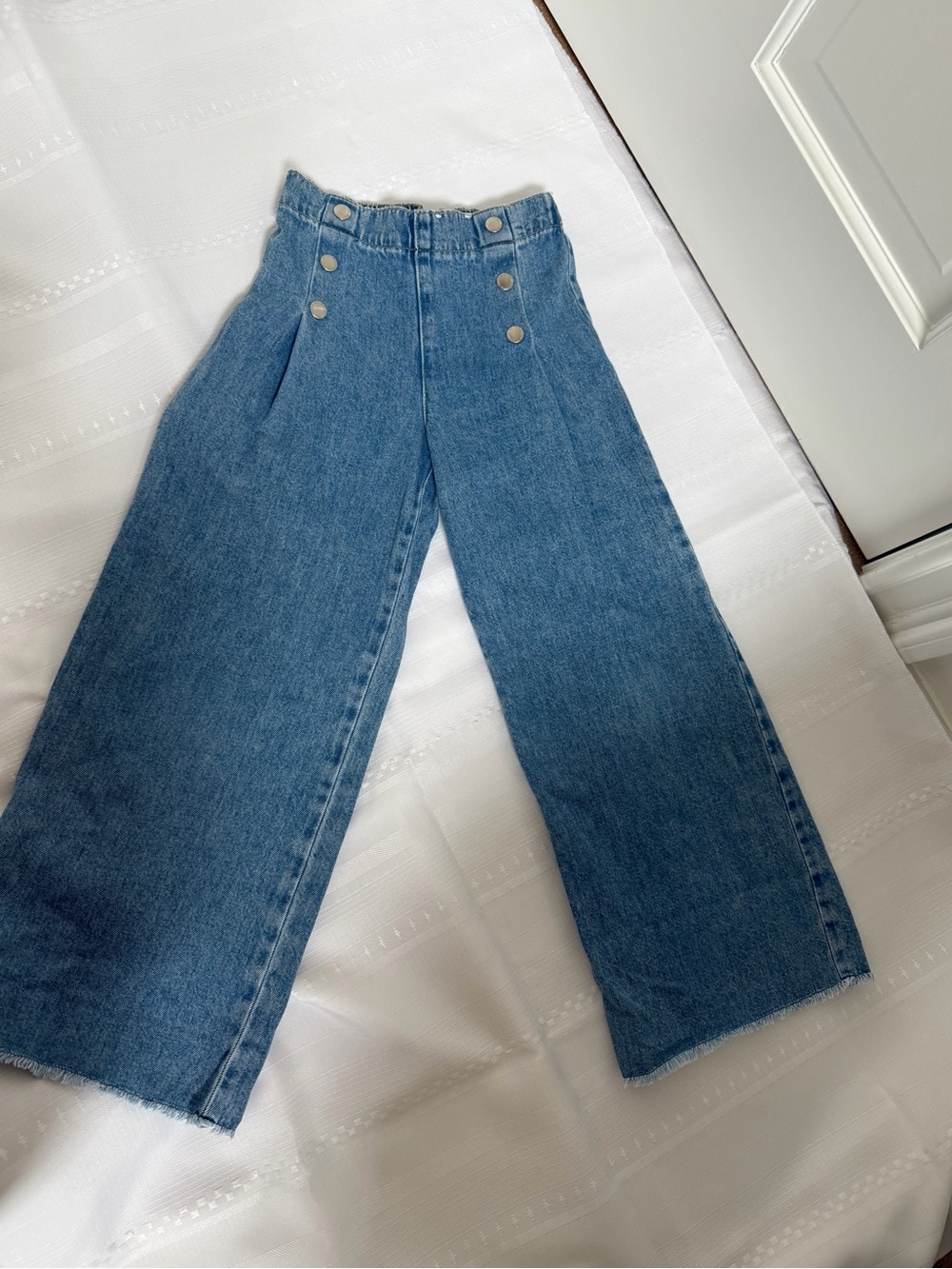 H&M Button-Front High-Rise Wide Leg Jeans - Blue